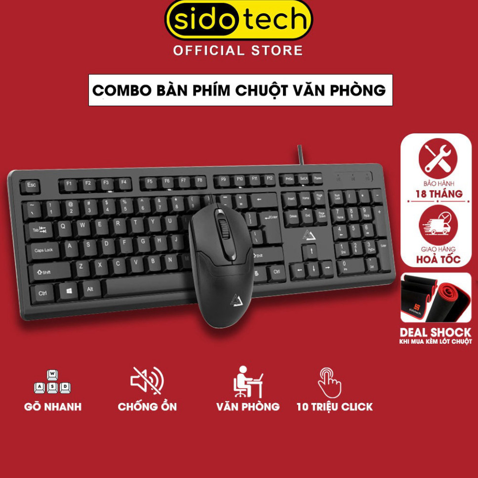 Bàn phím máy tính giá rẻ SIDOTECH KM10 có dây full size 104 key gõ phím nhanh chống nước tốt giả cơ 