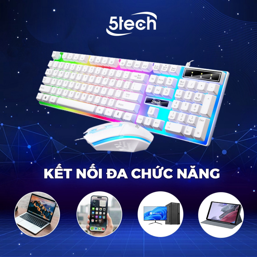 Bàn phím giả cơ 5TECH kèm chuột có điều chỉnh độ nhạy DPI chế độ LED 7 màu dành cho máy tính