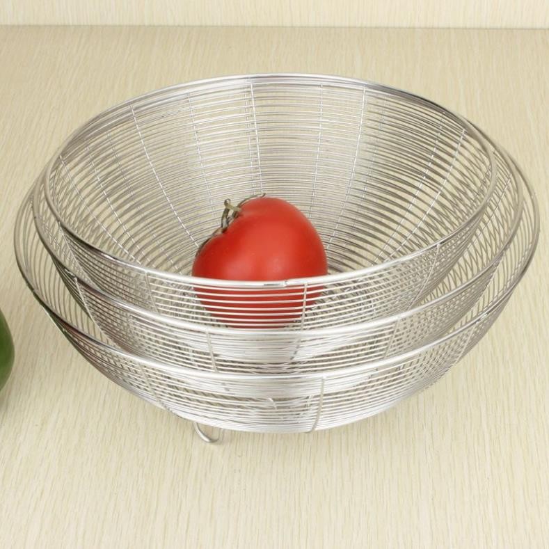 Rổ Rá Inox Nan Thưa, Rổ Rá Inox Có Chân Dùng Rửa Rau Củ Quả, Đựng Đồ Chiên Rán Tiện Lợi