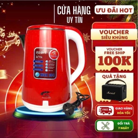 Ấm Siêu Tốc Inox 304 2.5L Inverter Jiplai Thái Lan, Bình Siêu Tốc 1500w Đun Sôi Nhanh Tự Động Ngắt