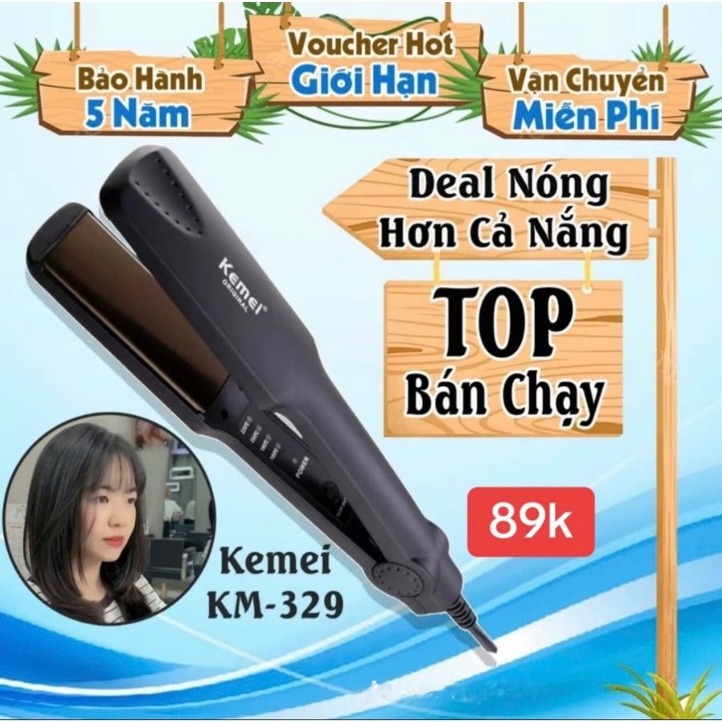 Máy Duỗi tóc Kemei Bản To,Máy ép tóc thẳng,Máy Là uốn tóc cong đa năng KM329 có chỉnh nhiệt tạo kiểu