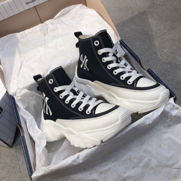 Giày thể thao MLB độn đế mlb chunky high vải đen trắng, mlb hot trend nam nữ tặng fullboxbill