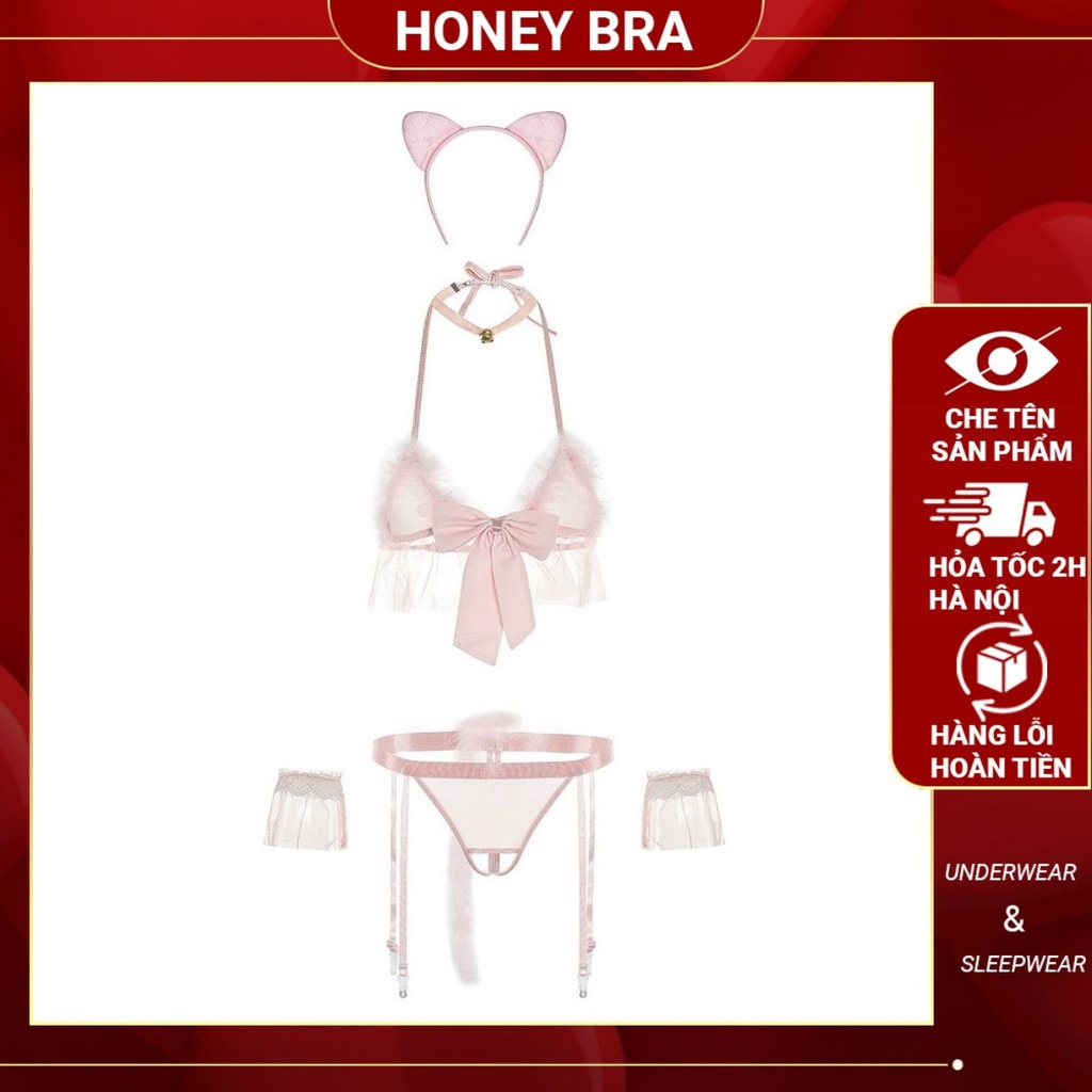 Cosplay 5 Chi Tiết Mèo Nhỏ quyến rũ DN11 mẫu mới màu hồng, trắng, đen Đồ ngủ sexy, Đồ ngủ Cosplay gợi cảm quyến rũ
