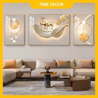 BỘ 3 tranh tráng gương Goldsun  phong cách hiện đại, tranh lông vũ, tranh hoa, tranh cây cỏ, tranh hiện đại, in uv 5d