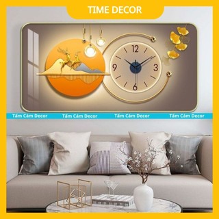 Tranh Đồng Hồ Treo Tường Goldsun  "Hươu Tài Lộc"  in UV 5D  bóng đẹp, bền lâu, trang trí decor phòng, làm quà tặng