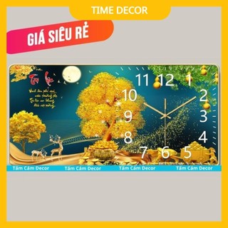 Đồng Hồ Tráng Gương Treo Tường Goldsun  CÂY KIM TIỀN, TÀI LỘC in UV 5D, tranh trang trí phòng khách, decor nhà cửa