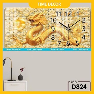 Đồng Hồ Tráng Gương Treo Tường Goldsun  RỒNG VÀNG  In UV 5D trang trí nhà, decor phòng khách trang trí phòng làm việc