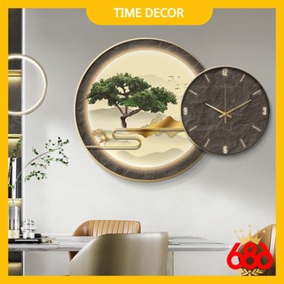 Đồng Hồ Treo Tường Tráng Gương Goldsun Mẫu 2024 Phong Cảnh Cây Thông Nai Sừng Tấm May Mắn  Đồng Hồ Tráng Gương Goldsun