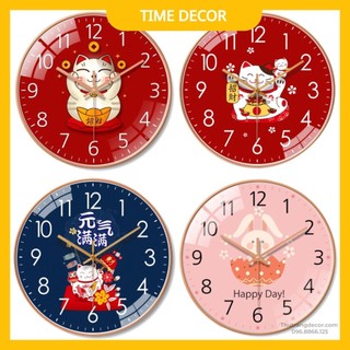 Tranh Đồng Hồ Treo Tường “MÈO THẦN TÀI” Đồng Hồ Tráng Gương Goldsun Cao Cấp