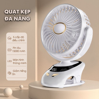 Quạt Kẹp Bàn Mini Cầm Tay - Quạt Mini Kẹp Bàn Tích Điện 5 Tốc Độ Gió, Xoay Linh Hoạt Có Đèn LED