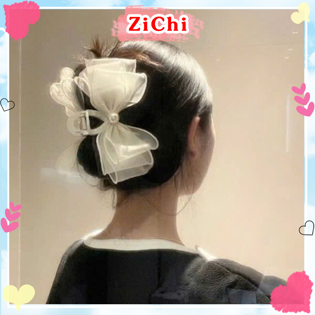 Kẹp Tóc Đính Nơ Phong Cách Hàn Quốc Cho Nữ Kẹp Tóc Càng Cua Bảng Lớn Nơ Voan 2 Mặt Zichi K89