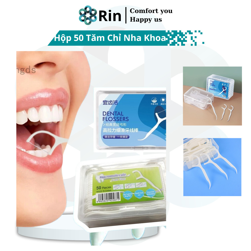 Combo 5 Hộp Hộp 50 Chiếc Tăm Chỉ Nha Khoa Sợi Chỉ Mảnh Tiện Lợi Bảo Vệ Răng