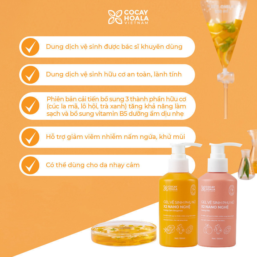 Dung dịch vệ sinh phụ nữ Gel X2 Nano nghệ hữu cơ Cỏ Cây Hoa Lá, giảm viêm ngứa, khử mùi, an toàn cho mẹ bầu, 150 ml