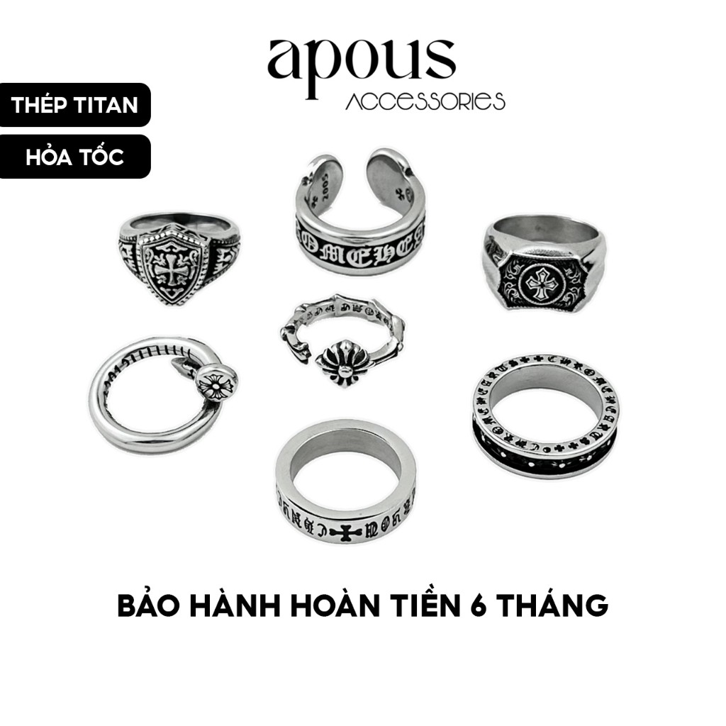 Nhẫn nam nữ Signet Ring Chrome Heart Style - Thép Titan - Phụ kiện trang sức Unisex Apous