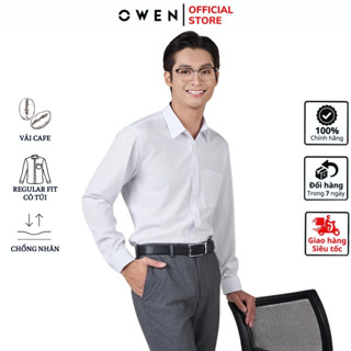 Áo sơ mi trắng nam dài tay OWEN somi công sở vải café cao cấp chống nhăn khử mùi dáng suông có túi hoặc ôm không túi