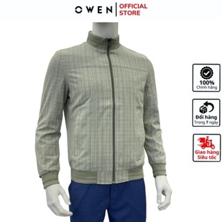 Áo khoác bomber nam Owen JK231629 jacket nhẹ 2 lớp màu xanh lá nhạt vải polyester dáng suông bo cổ tay và gấu
