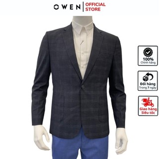 Áo khoác blazer nam demi Owen BL231703 kẻ caro lớn xám đậm vest rời  cao cấp dáng slim fit trẻ trung lịch lãm