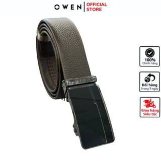 Thắt lưng nam da bò cao cấp OWEN BELT232630 dây nịt bụng màu nâu sần mặt khóa trượt tự động chống phồng rộp bong tróc