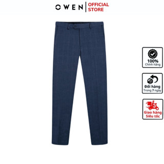 Quần âu nam công sở cao cấp OWEN QRT242418 đồ tây xịn phom regular fit có cạp tăng đơ màu xanh vải polyester chống nhăn