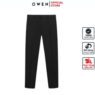 Quần âu nam công sở cao cấp OWEN QST242915R đồ tây xịn phom slim fit có cạp tăng đơ màu đen trơn chất nano chống nhăn