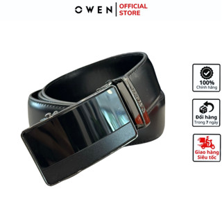 Thắt lưng nam da bò cao cấp OWEN BELT232631 dây nịt bụng màu đen trơn mặt khóa trượt tự động chống phồng rộp bong tróc