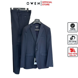 Bộ suit veston công sở nam cao cấp OWEN VES231841 vest comple màu navy trơn vải Knit dáng regular fit một cúc tà xẻ hông