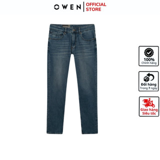  Quần jean nam hàng hiệu OWEN QJS241436 phom slim fit tôn dáng màu xanh đậm vải bò cotton cao cấp bền đàn hồi tốt 