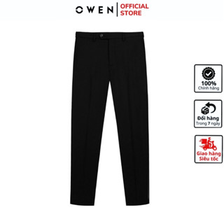 Quần âu nam công sở cao cấp OWEN QRT242841R đồ tây xịn phom regular fit có cạp tăng đơ màu đen trơn chất nano chống nhăn
