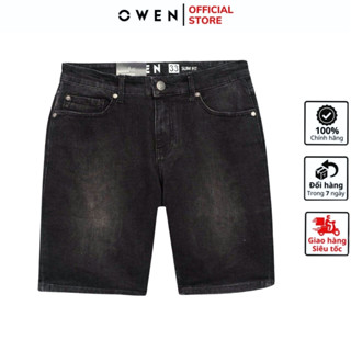Quần short jean nam OWEN SJ231827 sooc bò cộc màu đen denim chất liệu cotton cao cấp dáng slim fit ôm vừa
