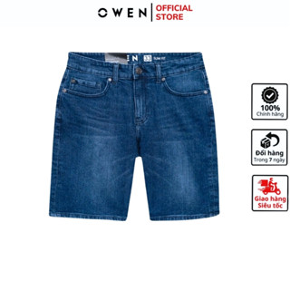 Quần short jean nam OWEN SJ231828 sooc bò cộc màu xanh đậm denim chất liệu cotton cao cấp dáng slim fit ôm vừa