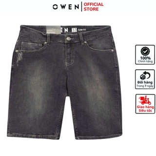 Quần short jean nam OWEN SJ231825 sooc bò cộc màu xám nhạt denim chất liệu cotton cao cấp dáng slim fit ôm vừa