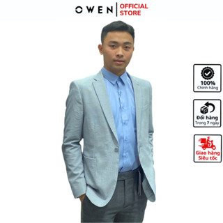  Áo khoác blazer nam demi Owen BL231690 rời cao cấp màu xám đá kẻ ngang dáng slim fit trẻ trung lịch lãm 