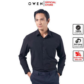 Áo sơ mi dài tay nam OWEN AR220220DT somi công sở vải nano cao cấp màu đen trơn dáng regular fit tà lượn có túi