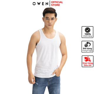 Áo thun ba 3 lỗ nam OWEN LAW232583 màu trắng trơn mặc lót trong sơ mi tập gym dáng slim fit vải cotton cao cấp
