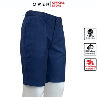 Quần short âu nam OWEN SW231922 sooc tây ngố đùi màu xanh xước chất liệu poly cao cấp dáng slim fit ôm vừa