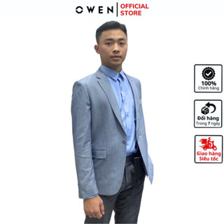Áo khoác blazer nam demi Owen BL231718 rời vải polyestercao cấp màu dobby xám trơ dáng slim fit trẻ trung lịch lãm
