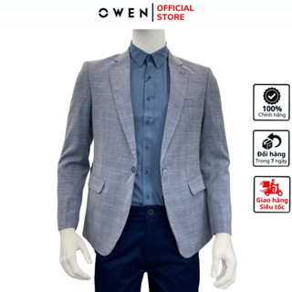 Áo khoác blazer nam demi Owen BL220692 rời vải polyester cao cấp kẻ caro ghi dáng regular fit trẻ trung lịch lãm