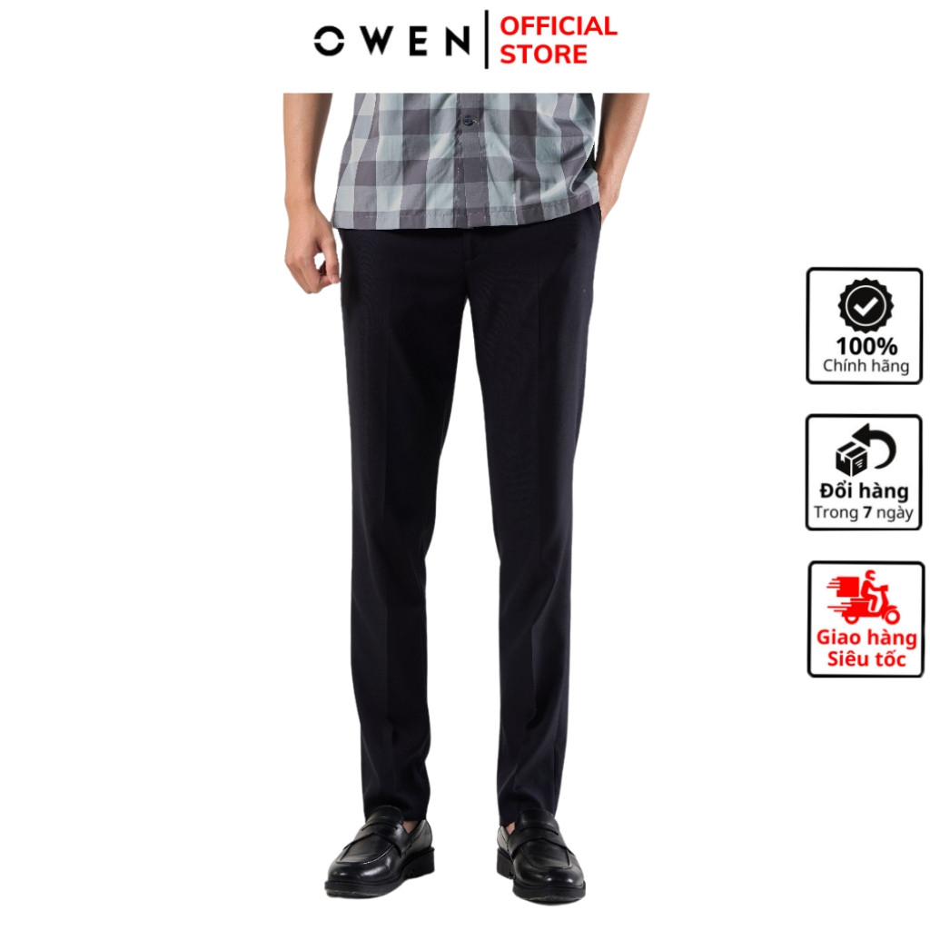 Quần âu tây nam công sở cao cấp OWEN QS231512R2 dáng slim fit ống ôm màu navy vải nano mềm mát