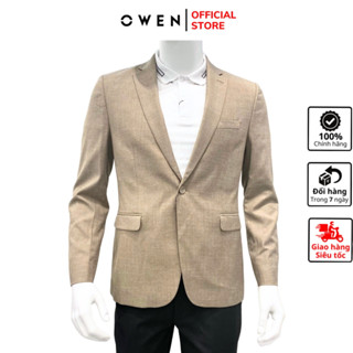  Áo khoác blazer nam demi Owen BL231696 màu be vest rời vải polyester cao cấp dáng slim fit trẻ trung lịch lãm 