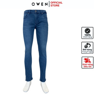 Quần jean nam hàng hiệu Owen QJS230159 dáng slim fit ống côn màu xanh vải bò denim cotton cao cấp bền đàn hồi tốt