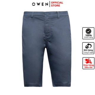 Quần short jean nam hàng hiệu OWEN SK231290 sóc đùi ngố màu xanh đá dáng slim fit ôm vừa chất vải cotton cao cấp mềm mát