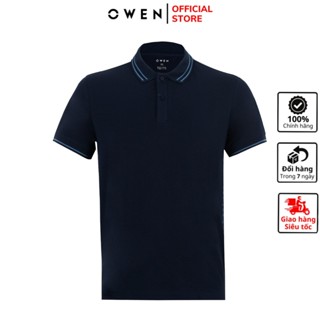 Áo thun nam có cổ bẻ polo OWEN APV231378 phông ngắn tay hàng hiệu cao cấp dáng body fit màu đen vải cotton mềm mát
