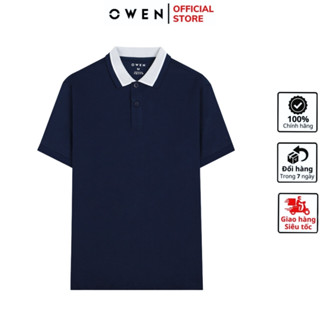 Áo thun nam có cổ bẻ polo OWEN APT231406 phông ngắn tay cao cấp dáng body fit màu xanh navy vải cotton mềm mát
