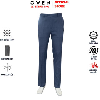 Quần âu nam công sở OWEN QRT242418 đồ tây cao cấp dáng regular fit có cạp tăng đơ màu xanh vải polyester mềm mại co giãn
