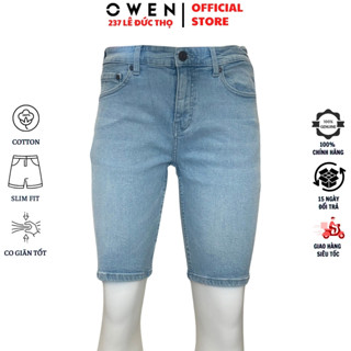 Quần short jean nam OWEN SJ231822 sooc ngố đùi màu xanh nhạt denim chất liệu cotton co giãn cao cấp dáng slim fit ôm vừa