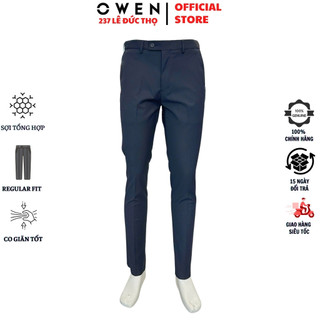  Quần âu nam công sở OWEN QV231841 đồ tây cao cấp dáng regular fit màu navy trơn chất poly mềm mại co giãn tốt 