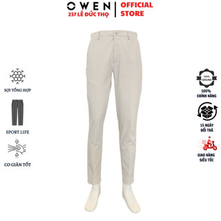 Quần âu nam công sở OWEN QG242425 đồ tây cao cấp dáng sport life mới màu be vải polyester mềm mại co giãn tốt