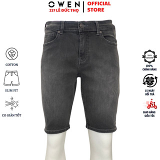 Quần short jean nam OWEN SJ231825 sooc ngố đùi màu xám nhạt denim chất liệu cotton co giãn cao cấp dáng slim fit ôm vừa