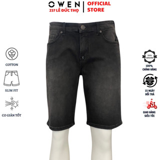 Quần short jean nam OWEN SJ231827 sooc ngố đùi màu đen denim chất liệu cotton co giãn cao cấp dáng slim fit ôm vừa