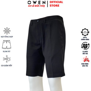 Quần short âu nam OWEN ST231810 sooc tây ngố đùi màu đen chất liệu poly cao cấp dáng slim fit ôm vừa